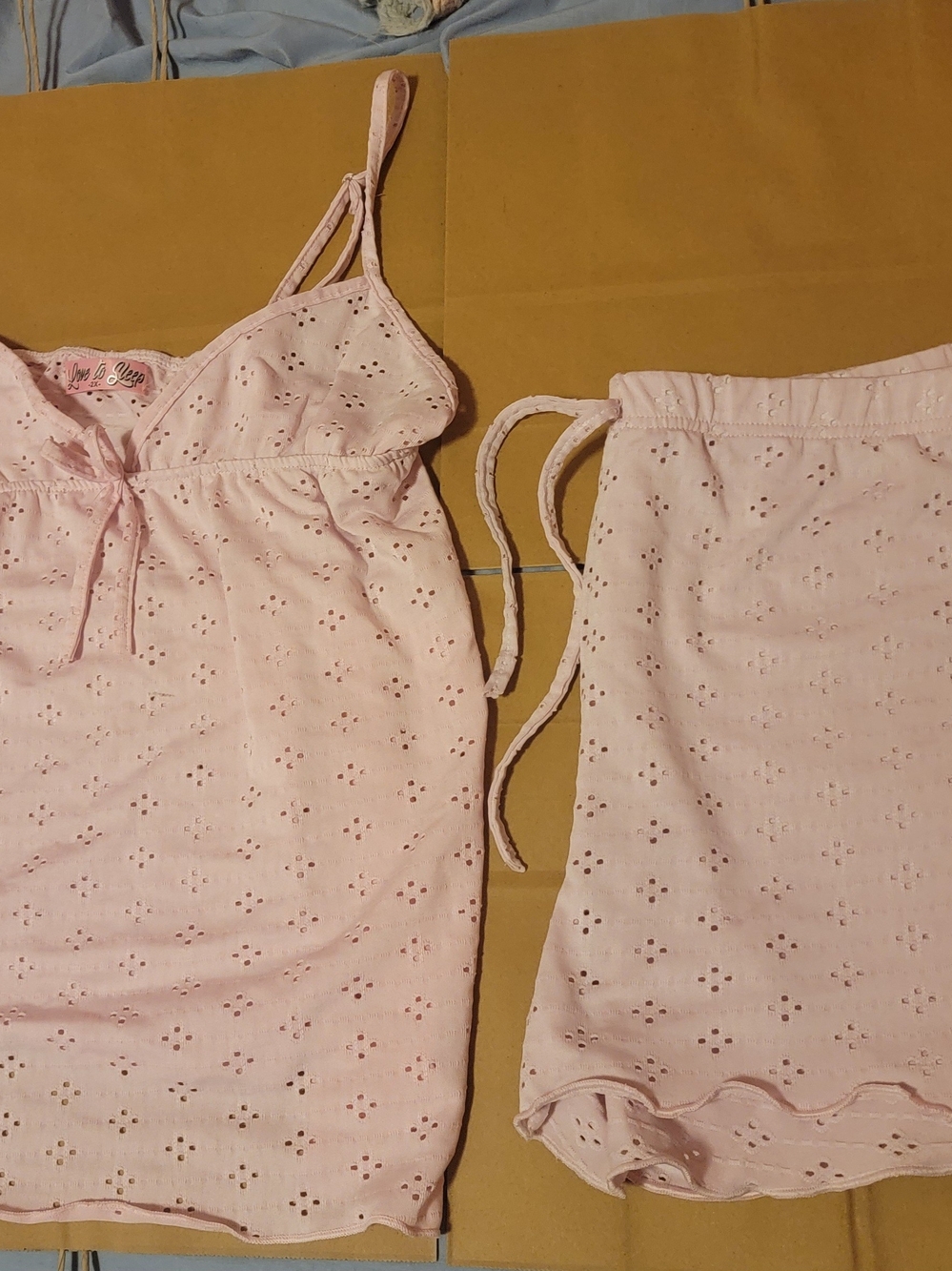Delicate Light Pink Eyelet Cami & Shorts Sleep Set - Women Intimates
